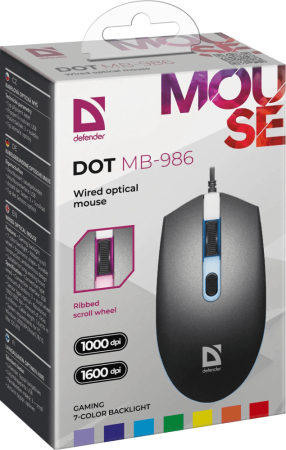 Проводная оптическая мышь Defender 52986 Dot MB-986 7цветов,4D,1000/1600dpi