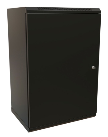 Шкаф коммутационный WRline (WR-TW-1845-SR-RAL9004) настенный 18U 600x450мм пер.дв.металл 2 бок.пан. направл.под винты 60кг черный 370мм 908мм IP20 сталь