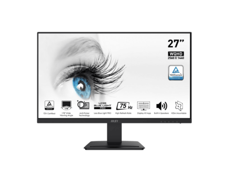 Монитор MSI PRO MP273QV 27" 16:9 WQHD(2560x1440) VA Flat, 1ms(MPRT), 4000:1, 100M:1, 250nit, 178/178, 2xHDMI 1.4b, DP 1.2a, Speaker, Tilt, 75Hz, Black, 1y war-ty