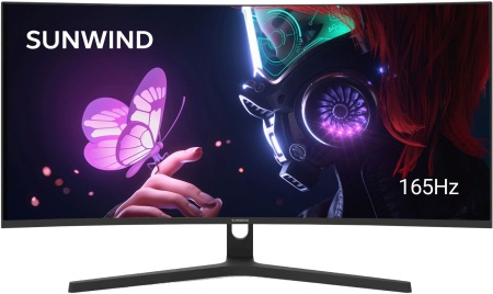 Монитор SunWind 34" SM-34QV401 черный VA LED 6ms 21:9 HDMI матовая 300cd 178гр/178гр 3440x1440 165Hz G-Sync DP WQ 5.6кг