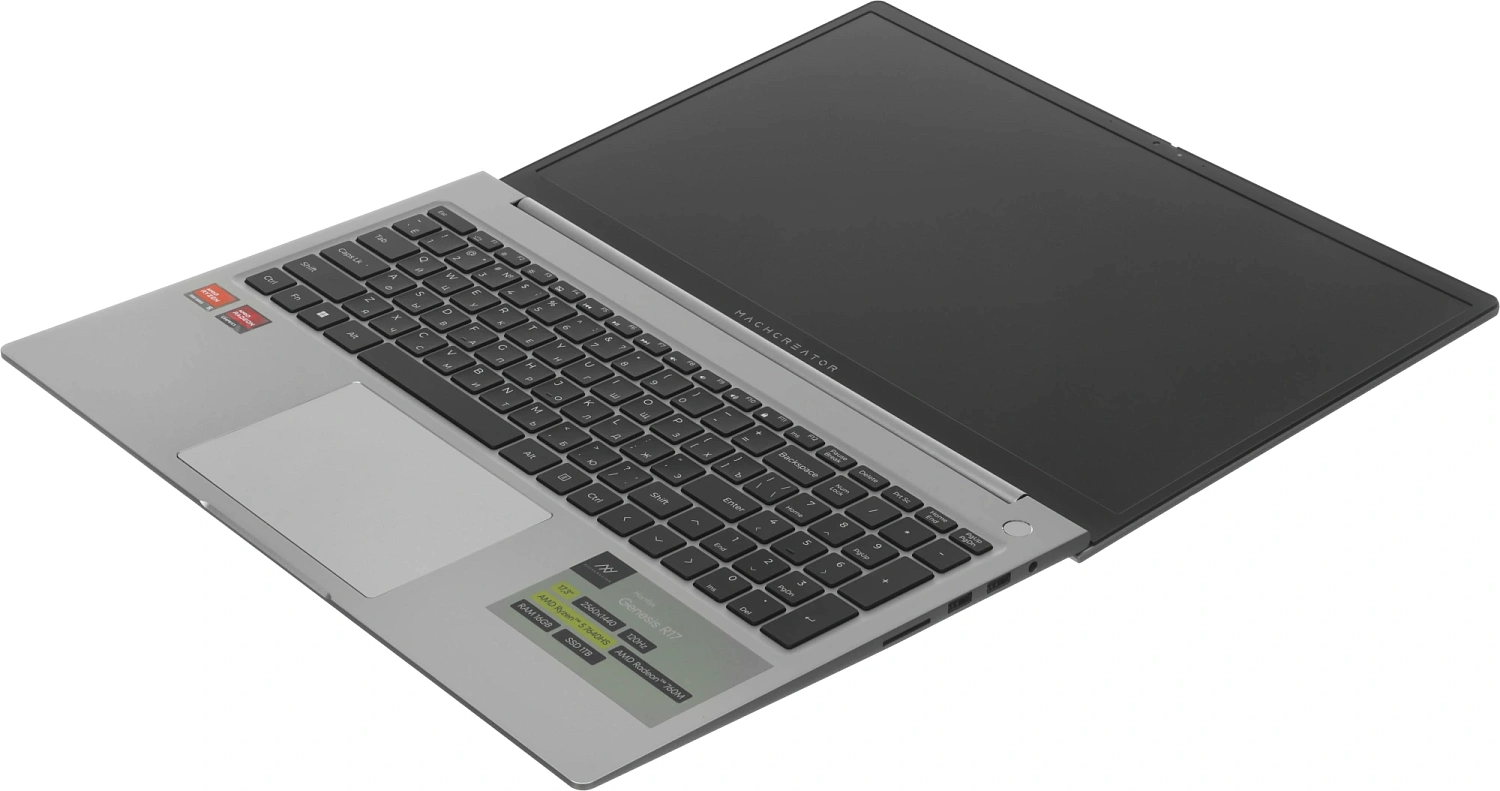 Ноутбук Machcreator Genesis R17 Ryzen 5 7640HS 16Gb SSD1Tb AMD Radeon 760M 17.3" IPS QHD (2560x1600) без ОС silver WiFi BT Cam 8612mAh (JJ00G400HRU)