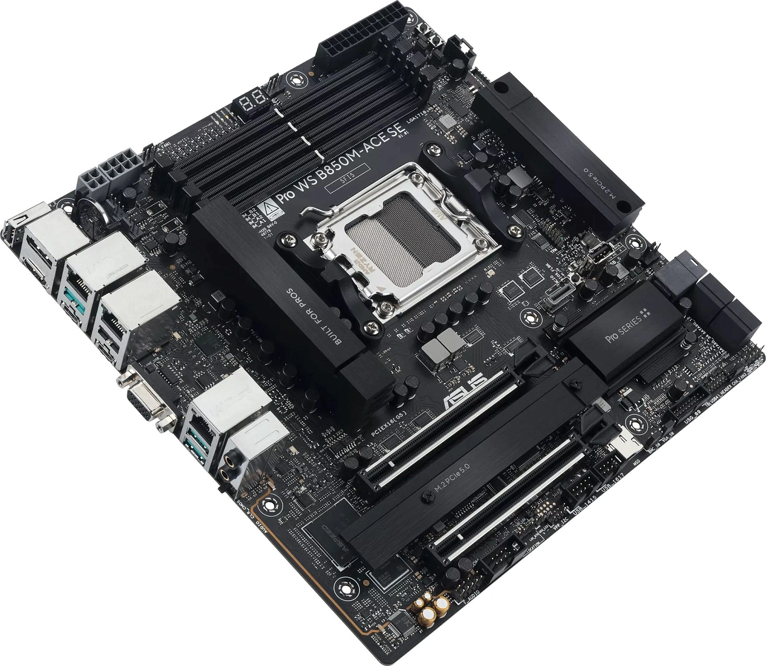 материнская плата ASUS PRO WS B850M-ACE SE, B850, AM5, 4*DDR5, 4*SATA, 2*M.2, 1*USB 3.2, 6*USB 2.0, Type-C, 2*PCIx16, HDMI, mATX; 90MB1MN0-M0EAY0