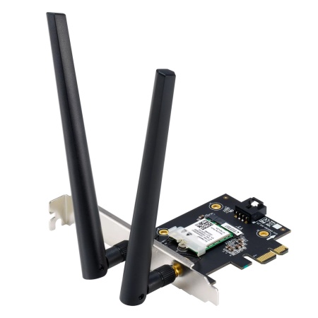 PCE-AX1800 / EU (90IG07A0-MO0B00) (463849) >PCIe x1 WiFi 6 (802.11ax). Bluetooth 5.2, WPA3 network security, OFDMA and MU-MIMO, (Wi-Fi -> PCIe, BT 5.2 -> USB 2.0 header)