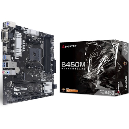 B450MX, Socket AM4, AMD B450, 2xDDR4-2933, D-SUB+DVI-D+HDMI, 2xPCI-Ex16, 1xPCI-Ex1, 4xSATA3(RAID 0/1/10), 1xM.2, 8 Ch Audio, GLan, (2+4)xUSB2.0, (4+2)xUSB3.1, 1xPS/2, mATX, RTL, {10}