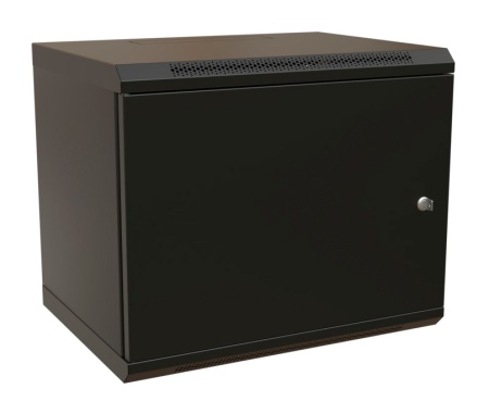 Шкаф коммутационный WRline (WR-TW-1266-SR-RAL9004) настенный 12U 600x600мм пер.дв.металл 2 бок.пан. направл.под винты 60кг черный 520мм 650мм IP20 сталь