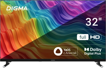 Телевизор LED Digma 32" DM-LED32SBB33 Яндекс.ТВ Frameless Metal черный FULL HD 60Hz DVB-T DVB-T2 DVB-C DVB-S DVB-S2 USB WiFi Smart TV (RUS)