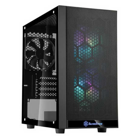 SST-PS15B-PRO Precision Mini Tower Micro ATX Computer Case, tempered glass, 2x 120mm ARGB, 1x ARGB Controller, black