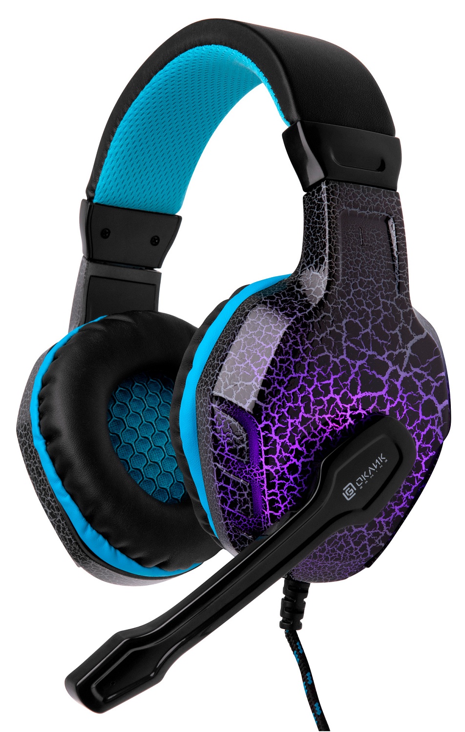 Наушники с микрофоном Оклик HS-L400G ZEUS черный/синий 2.2м мониторные оголовье (359480)