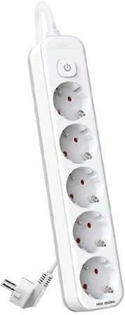 Сетевой фильтр Deli ET437 1.8м (5 розеток) белый (пакет ПЭ) Сетевой фильтр Deli ET437 1.8м (5 розеток) белый (пакет ПЭ)