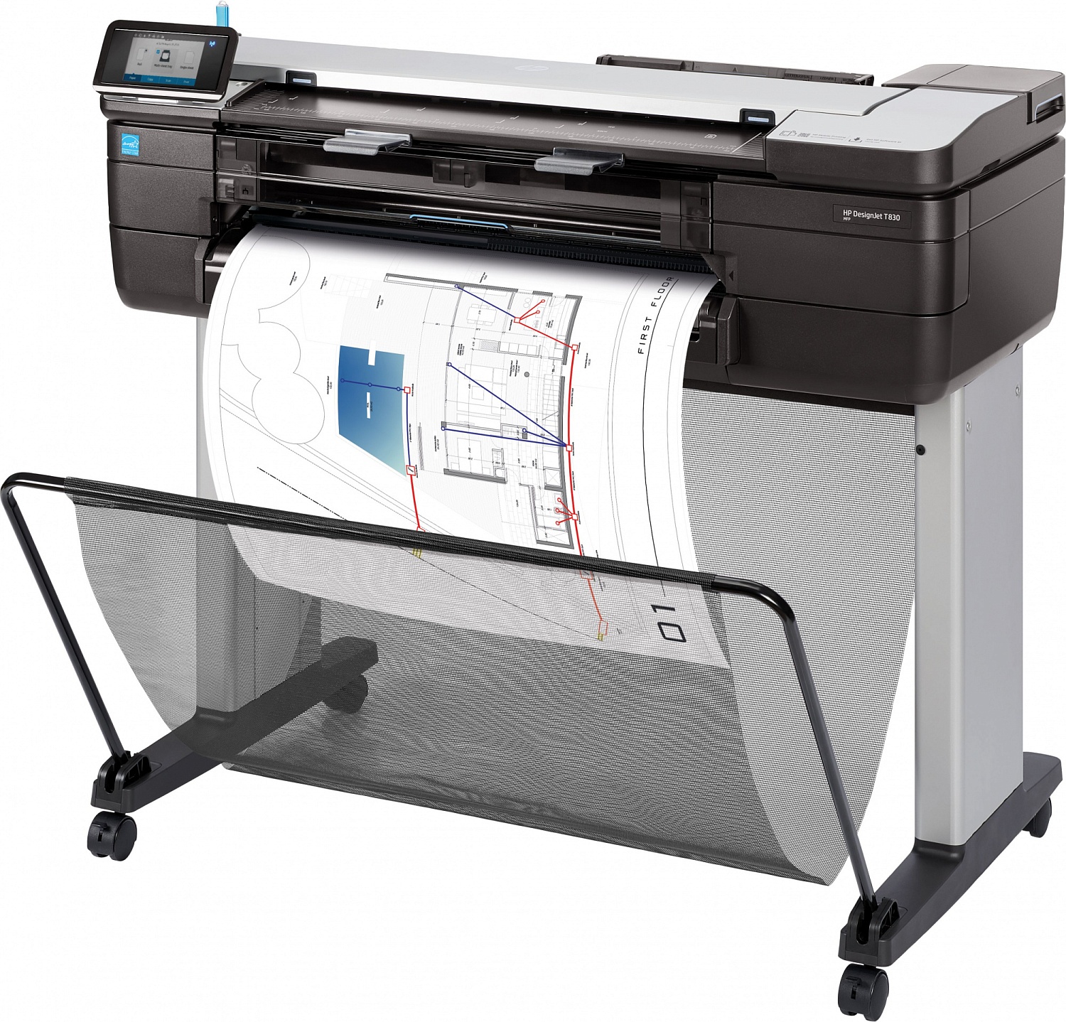 Широкоформатный принтер HP DesignJetT830 MFP (p/s/c, 24",4color,2400x1200dpi,1Gb,26sppA1,USB for Flash/GigEth/Wi-Fi,stand,mediabin,rollfeed,sheetfeed,tray50(A3/A4),autocutter,Scanner600dpi,24x109", repl. F9A28A)