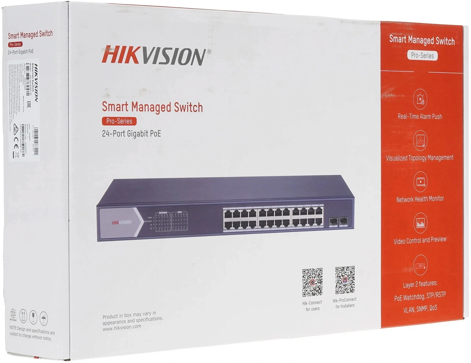 Коммутатор Hikvision DS-3E1526P-SI 24x1Гбит/с 2SFP 24PoE+ 370W управляемый
