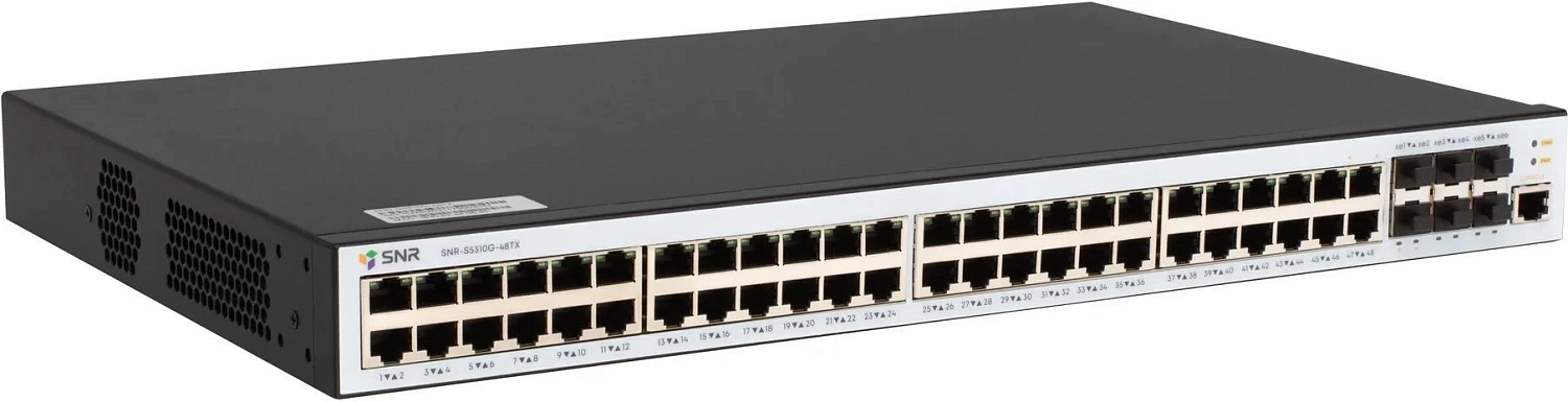 Коммутатор SNR Управляемый коммутатор уровня 2+, 48 портов 10/100/1000Base-T, 6 портов 1/10G SFP+