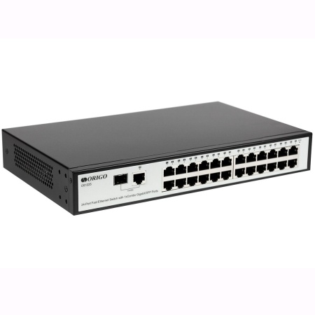 Коммутатор ORIGO Unmanaged Switch 24x100Base-TX, 1xCombo 1000Base-T/SFP, metal case, 19" w/brackets