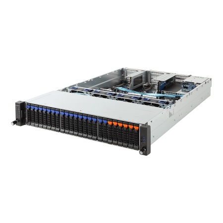 R281-Z91 (rev. A0x) 2U, 2x EPYC 7001/7002, 32x DIMM DDR4, 18x 2.5" SAS/SATA (with expander), 6x2.5 "U.2, 2x 2.5" SAS/SATA in rear side, 2x 1Gb/s (Intel I350-AM2), 5x PCIE Gen3 x8, 3x PCIe Gen3 x16, 2x OCP 2.0, 1x M.2 Gen 3, AST2500, 2x 1200W"