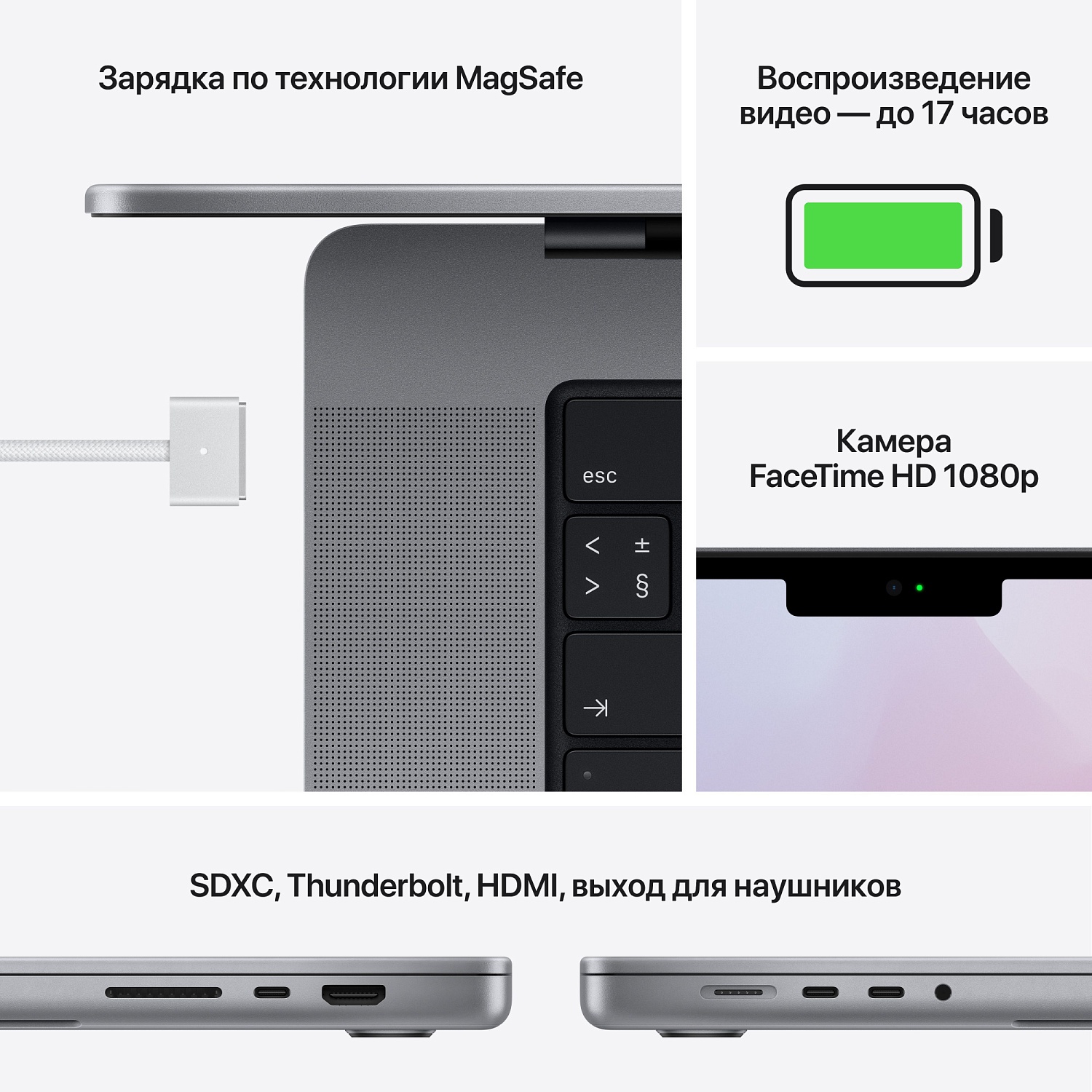 Ноутбук Apple MacBook Pro A2442 M1 Pro 8 core 16Gb SSD512Gb/14 core GPU 14.2" Retina XDR (3024x1964) Mac OS grey space WiFi BT Cam (Z15G000DY)