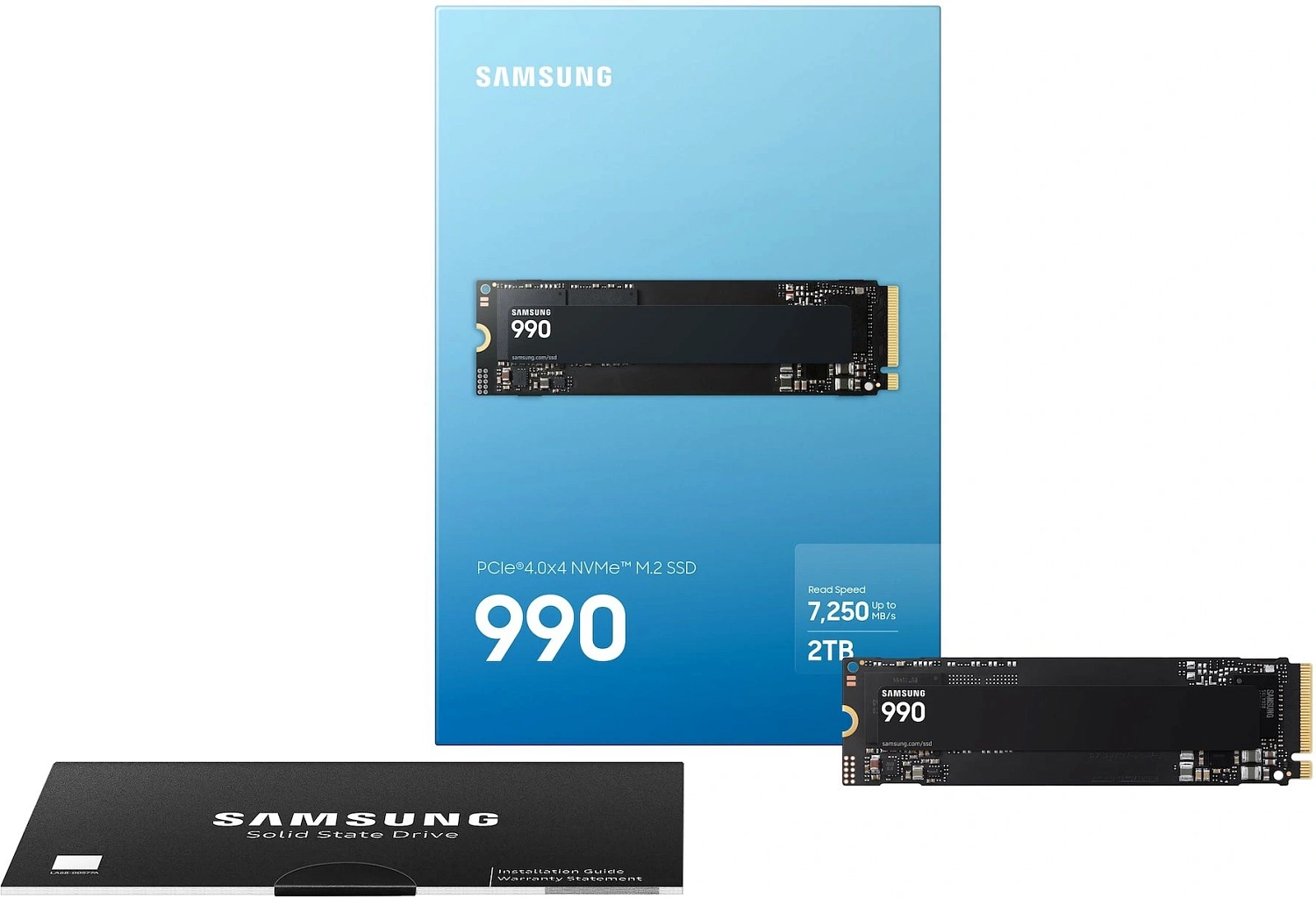 Твердотельный накопитель SSD M.2 2280 2TB Samsung 990 EVO NVMe 2.0, PCIe 4.0 x4, TLC 3D NAND, 7250R/6450W MB/s