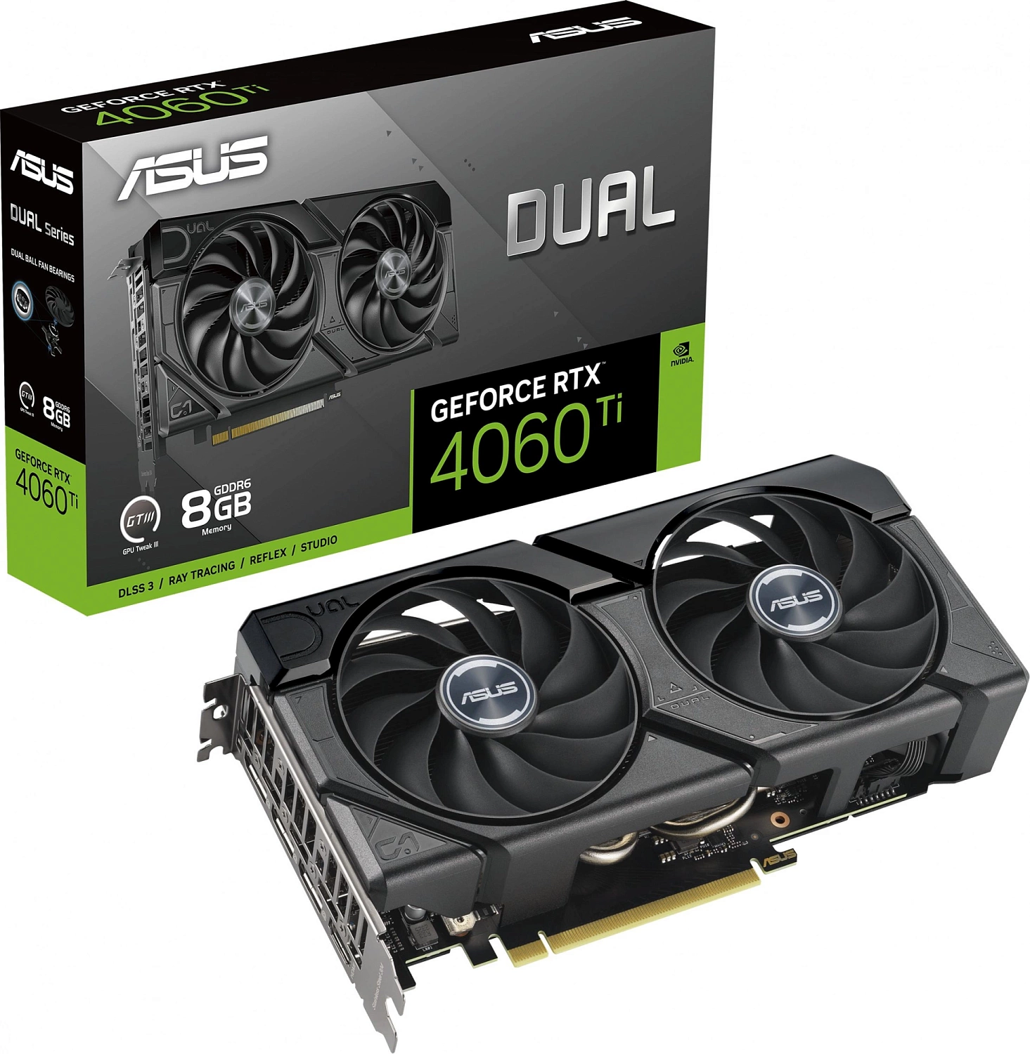 Видеокарта Asus PCI-E 4.0 DUAL-RTX4060TI-8G-EVO NVIDIA GeForce RTX 4060TI 8Gb 128bit GDDR6 2565/18000 HDMIx1 DPx3 HDCP Ret