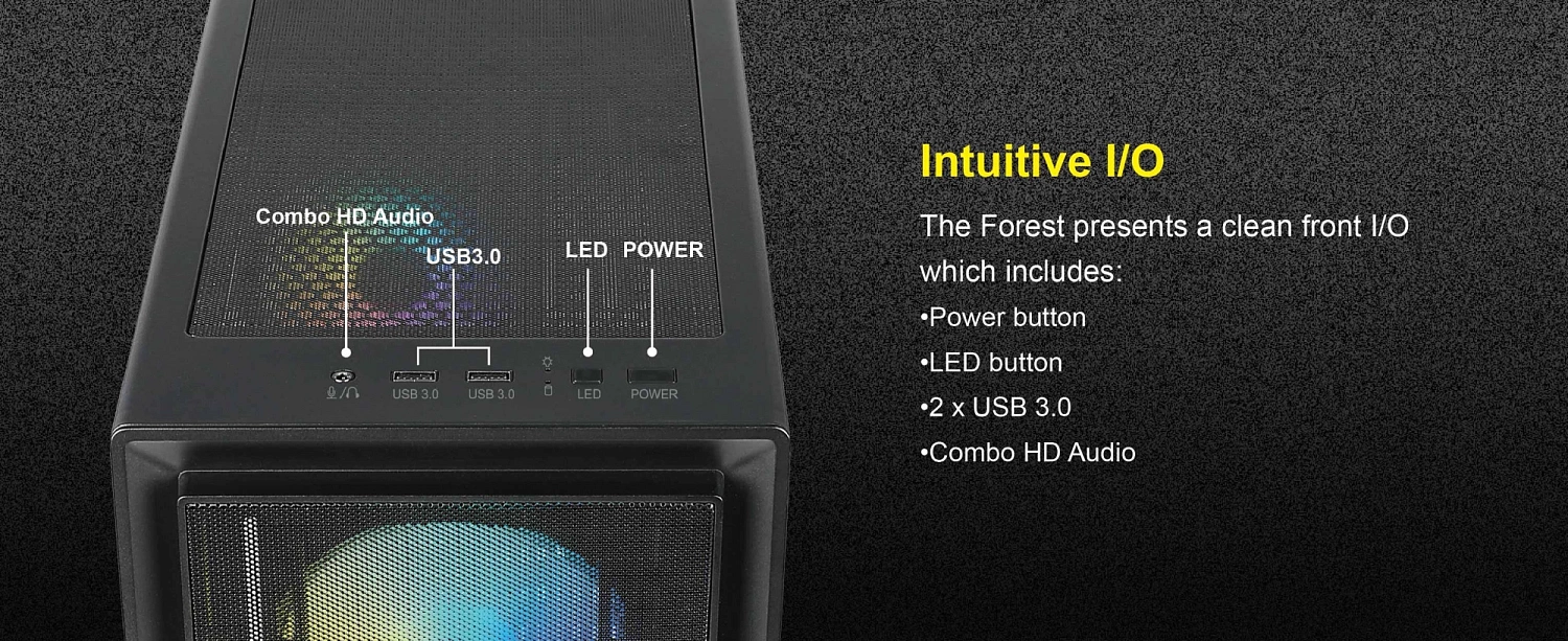 Корпус Azza FOREST черный без БП ATX 4x120mm 2xUSB3.0 audio bott PSU