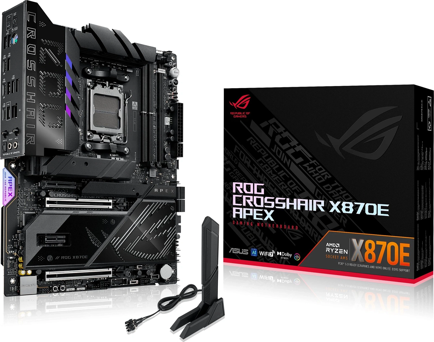 Материнская плата ASUS ROG CROSSHAIR X870E APEX, AM5, X870E, 4*DDR5, 4*SATA, 5*M.2,  8*USB 3.2, 2*Type-C, 2*USB4, 6*PCIx16, 1xPCIe 4, 1xPCIe, ATX; 90MB1KR0-M0EAY0