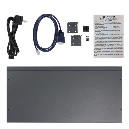 Коммутатор ORIGO Managed L2 Switch 24x1000Base-T PoE, 2x1000Base-X SFP, 2xCombo 1000Base-T/SFP, PoE Budget 250W, RJ45 Console, 19" w/brackets