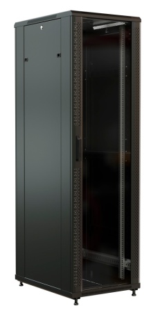 Шкаф серверный WRline (WR-TT-2268-AS-RAL9004) напольный 22U 600x800мм пер.дв.стекл задн.дв.стал.лист 2 бок.пан. 800кг черный 710мм 1166мм IP20 сталь