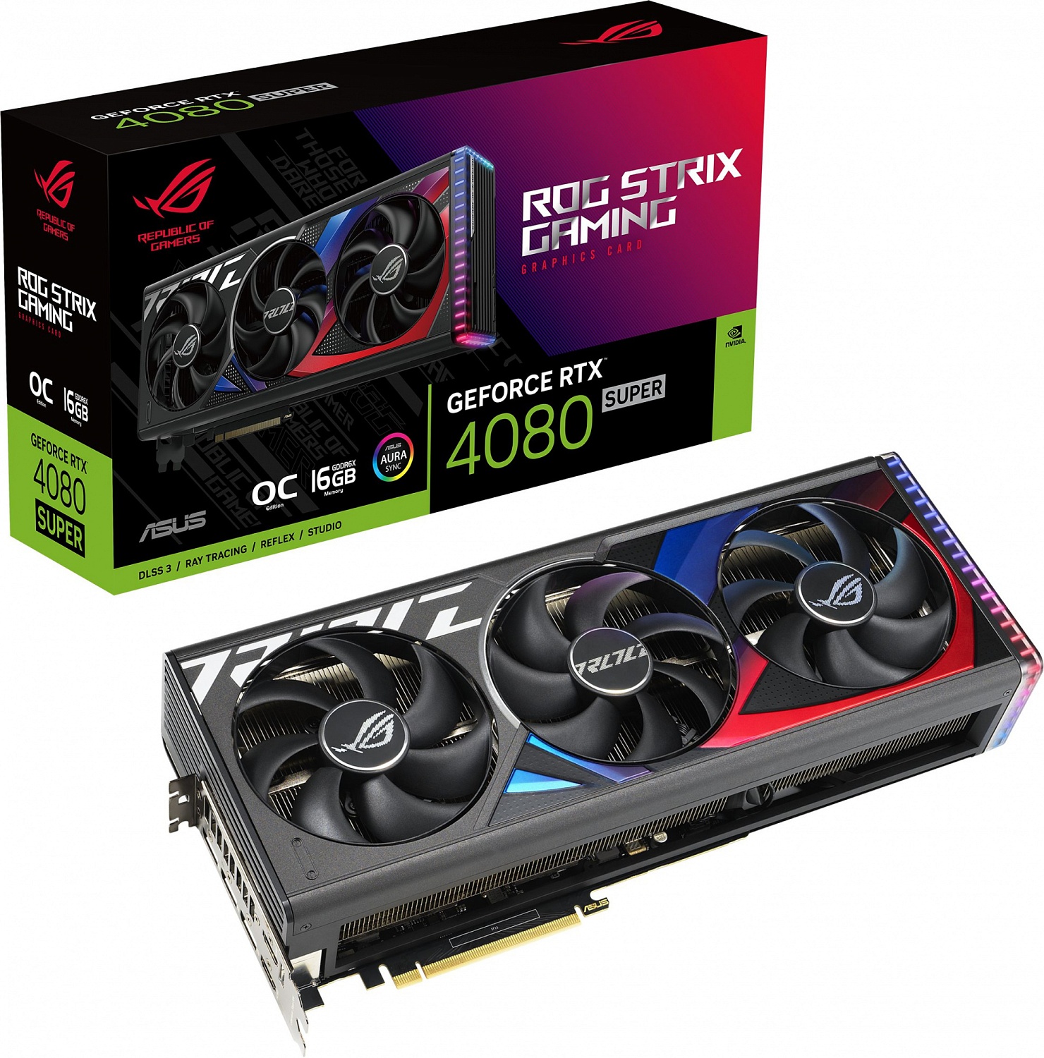 Видеокарта Asus PCI-E 4.0 ROG-STRIX-RTX4080S-O16G-GAMING NVIDIA GeForce RTX 4080 Super 16Gb 256bit GDDR6X 2640/23000 HDMIx2 DPx3 HDCP Ret
