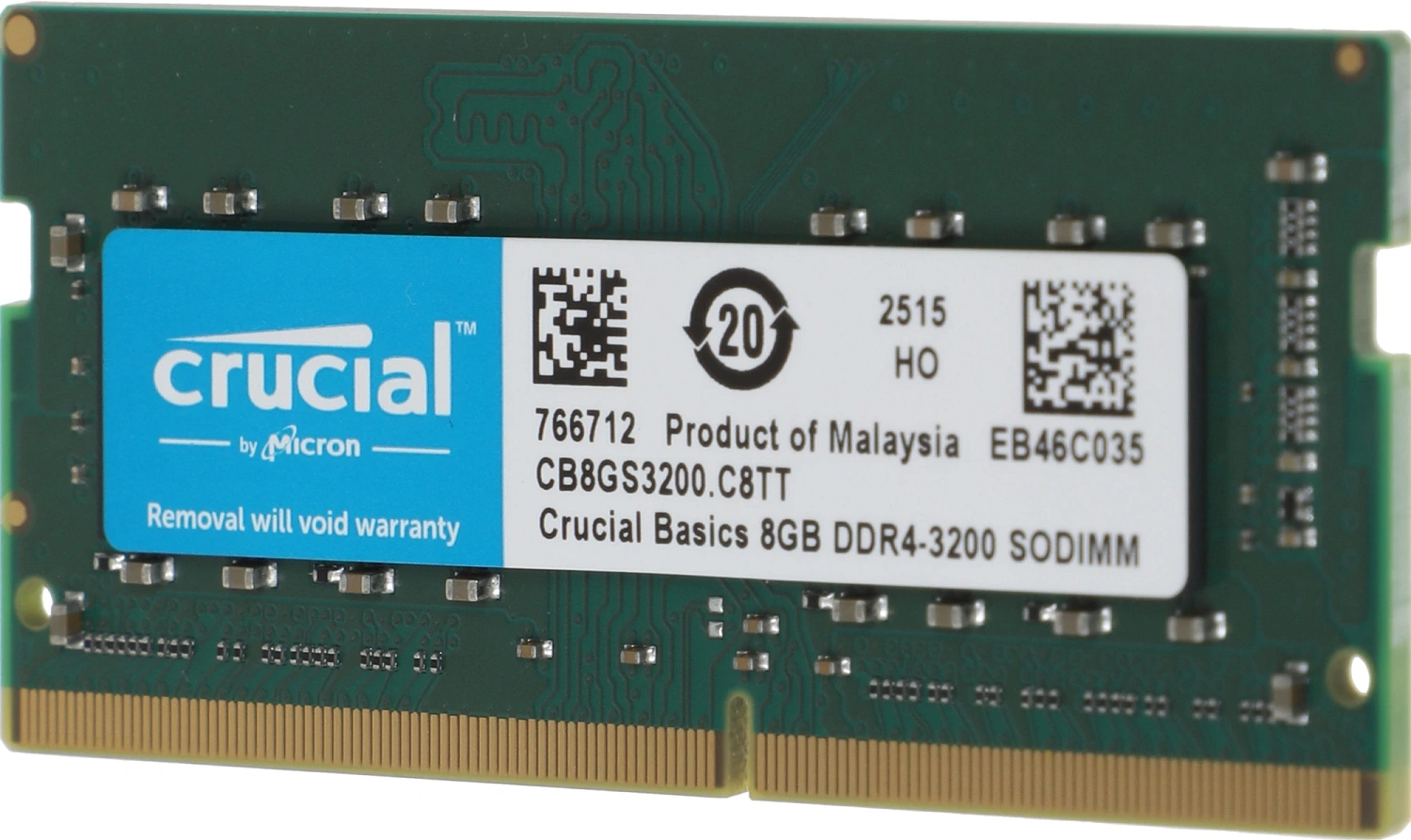 Память DDR4 8GB 3200MHz Crucial CB8GS3200 Basics RTL PC4-25600 CL22 SO-DIMM 260-pin 1.2В single rank Ret