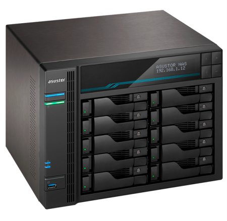 Сетевое хранилище ASUSTOR AS6510T 10-Bay NAS/Media player/Intel Atom C3538 2,1GHz(Quad-Core), 8GB SO-DIMM DDR4, noHDD(HDD,SSD),/2x10GbE+2x2,5Gbe(LAN)/2xUSB3.2,HDMI/M.2/4ip camera license ; 90IX0191-BW3S10