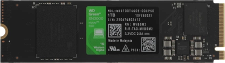 Твердотельный накопитель Western Digital Green SN3000 SSD M2.2280 PCIe 4.0 1Tb, 5000MBs/4200MBs, TBW 150, WDS100T4G0E, 1 year