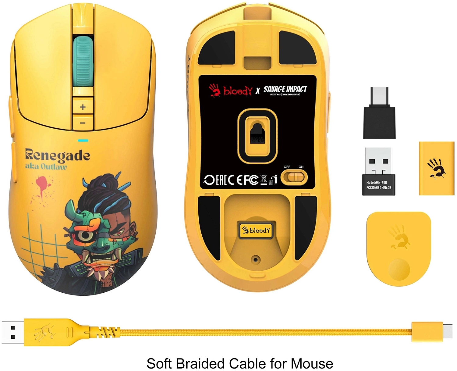 Мышь A4Tech Bloody R72 Ultra желтый оптическая 20000dpi беспров. USB-C 7but Мышь A4Tech Bloody R72 Ultra желтый оптическая 20000dpi беспров. USB-C 7but