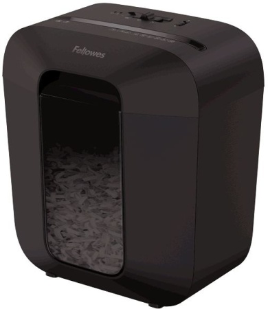 Шредер Fellowes PowerShred LX25 черный (секр.P-4) перекрестный 6лист. 11.5лтр. скрепки скобы пл.карты