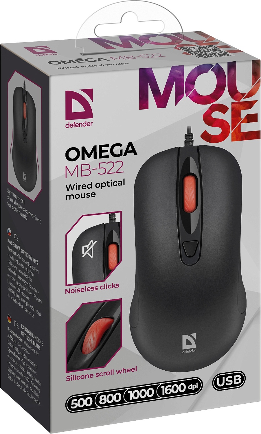 Мышь Defender Omega MB-522 черный оптическая 1600dpi silent USB 3but (52522) Мышь Defender Omega MB-522 черный оптическая 1600dpi silent USB 3but (52522)