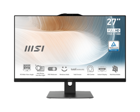 Моноблок MSI Modern AM272P 12M AiO 27" FHD(1920x1080)IPS AG Non-touch, Core i3-1215U (1.2GHz),8GB DDR4(1x8GB),512GB SSD M.2,Intel UHD, WiFi, BT, camera, WirelessKB&mouse Eng/Rus, NoOS,1y war-ty,Black