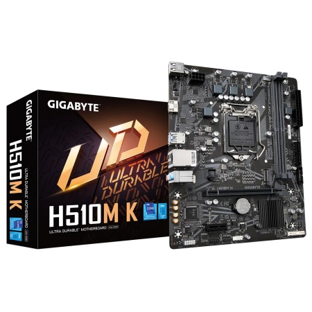 Материнская плата GIGABYTE H510M K, LGA1200, H510, 2*DDR4, HDMI,  4 SATA 6 Гб/с, M2, Audio, Gb LAN, USB 3.2, USB 2.0, Type-C, COM*1 header, mATX