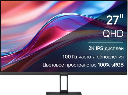 Монитор 27" Xiaomi 2K Monitor A27Qi EU Black (IPS, 2560x1440, HDMI+DP, 6 ms, 178°/178°, 250 cd/m, 1000:1, 100Hz) (ELA5812EU)