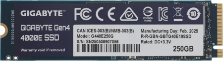 Твердотельный накопитель SSD Gigabyte M.2 2280 250GB Gen4 4000E SSD PCI Express 4.0x4, NVMe 1.4, 3500/1800, MTBF 1.5M, 3D NAND, 150TBW, RTL