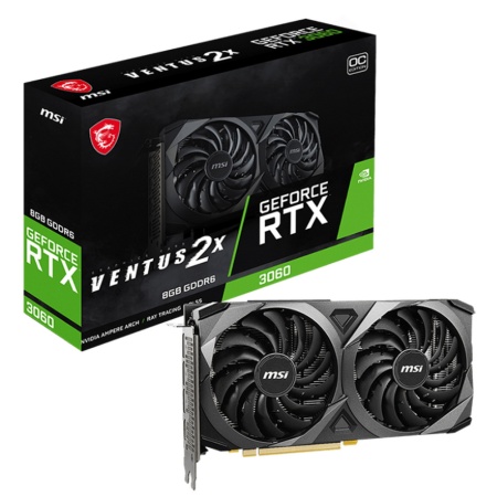 Видеокарта MSI PCI-E 4.0 RTX 3060 VENTUS 2X 8G OC NVIDIA GeForce RTX 3060 8192Mb 128 GDDR6 1807/15000 HDMIx1 DPx3 HDCP Ret