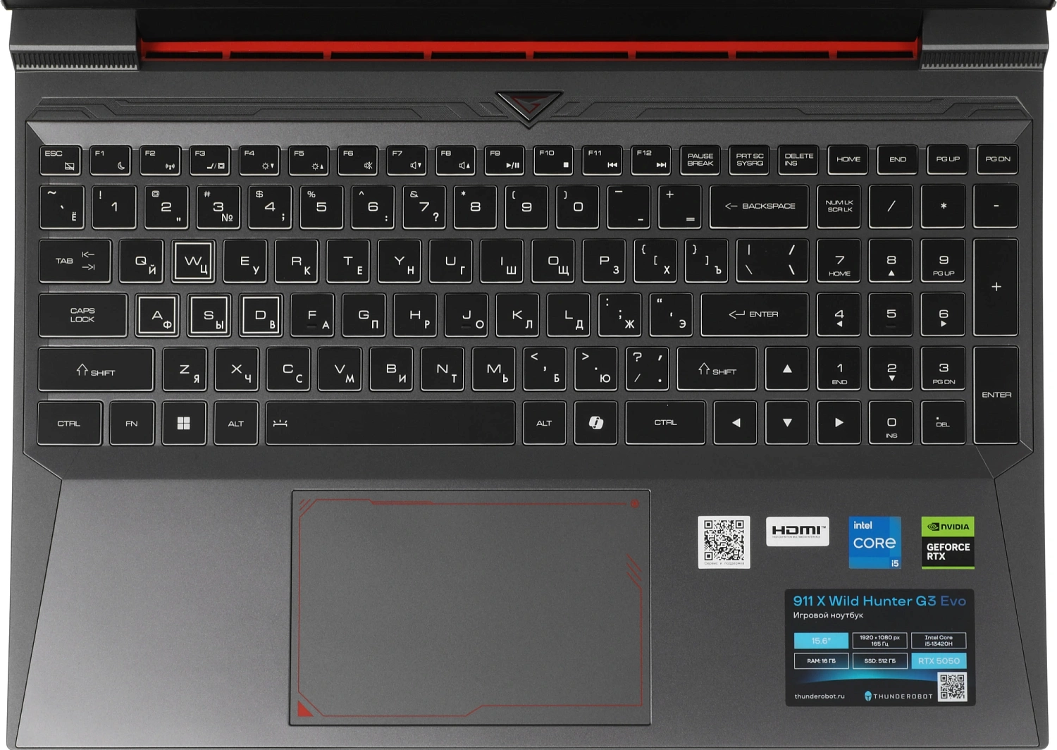 Ноутбук Thunderobot 911 X Wild Hunter G3 Evo Core i5 13420H 16Gb SSD512Gb NVIDIA GeForce RTX5050 8Gb 15.6" IPS FHD (1920x1080) FreeDOS grey WiFi BT Cam (JT009R00KRU)