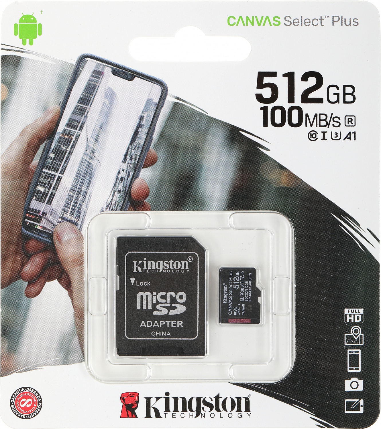 Флеш карта microSDXC Kingston 512GB SDCS2/512GB Canvas Select Plus + adapter