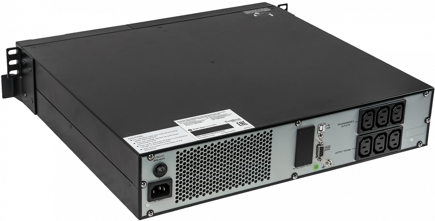Источник бесперебойного питания Systeme Electric Smart-Save Online SRV, 1000VA/900W, On-Line, Rack 2U(Tower convertible), LCD, Out: 6xC13, SNMP Intelligent Slot, USB, RS-232
