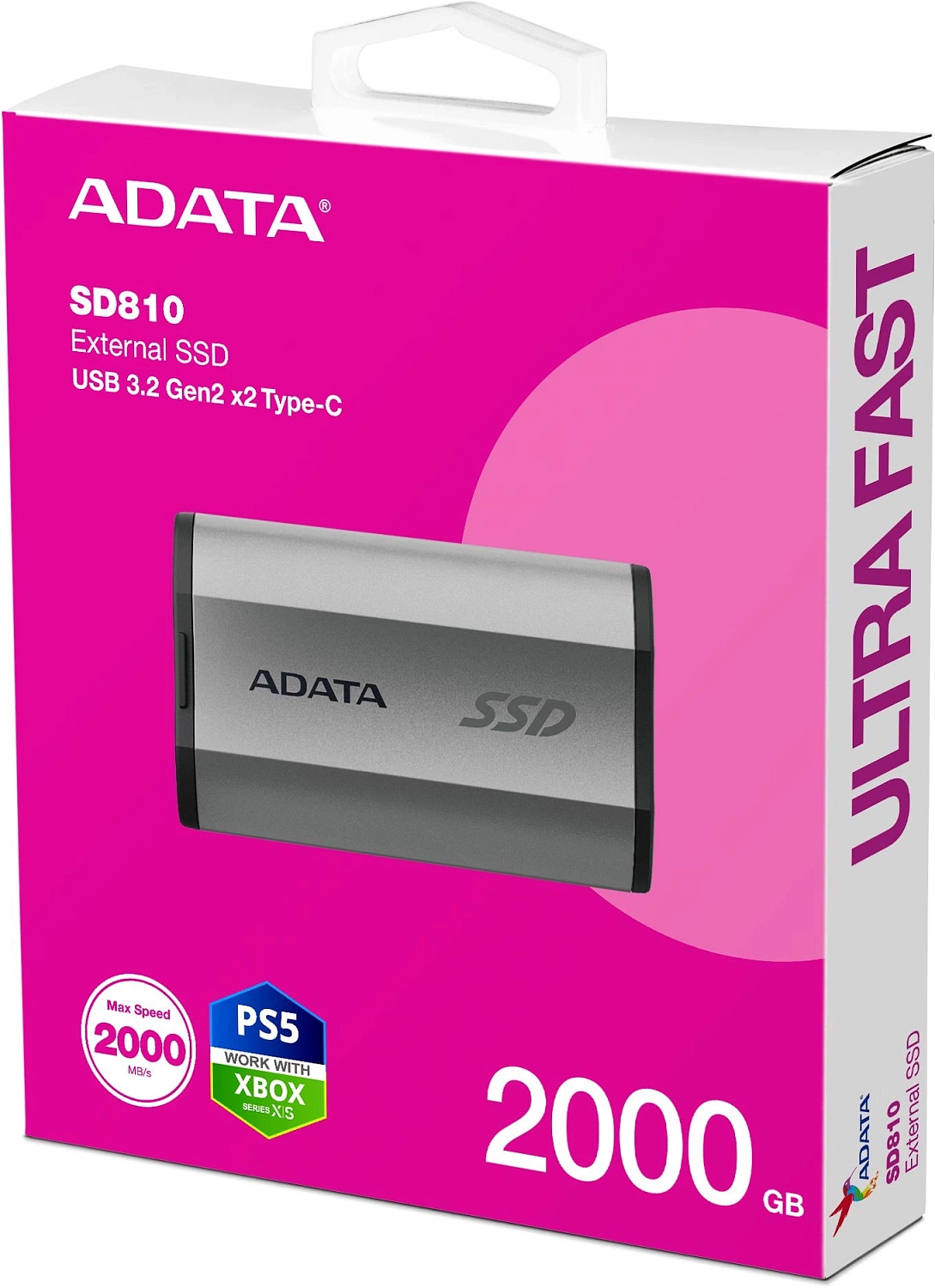 Накопитель SSD A-Data USB-C 2TB SD810-2000G-CSG SD810 1.8" серый