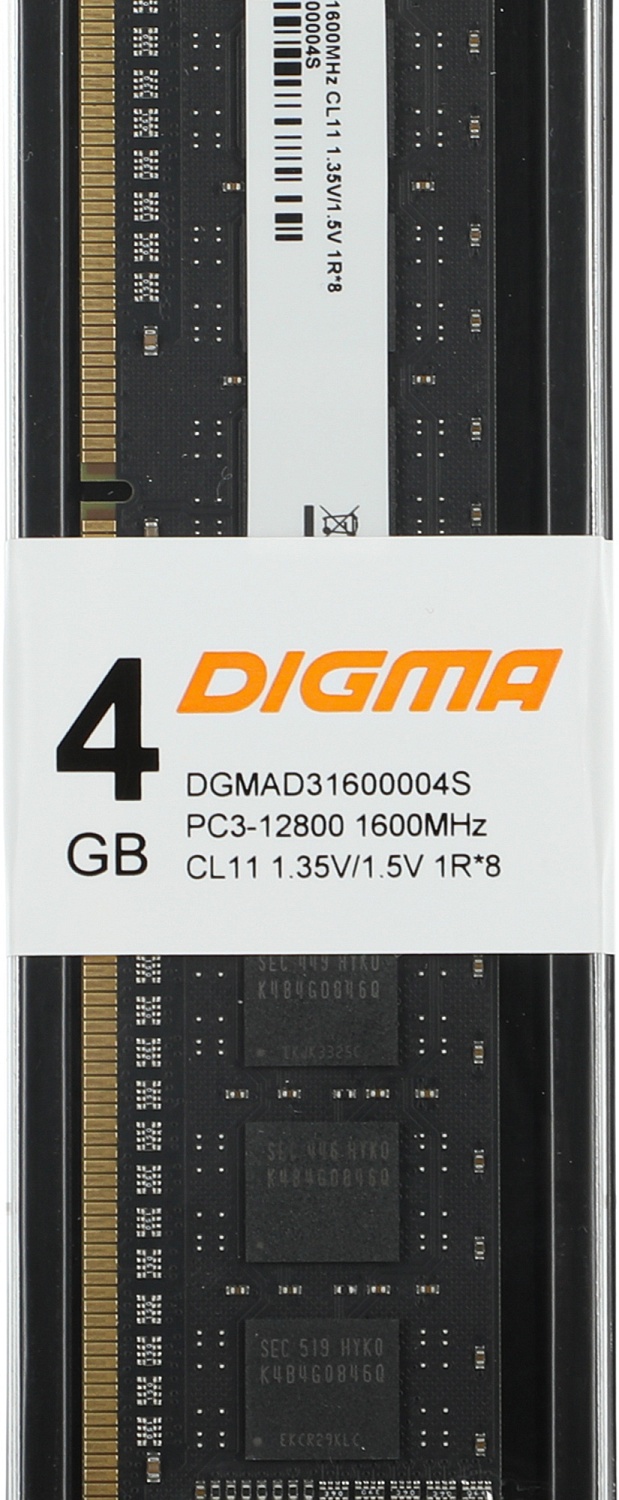 Память DDR3L 4Gb 1600MHz Digma DGMAD31600004S RTL PC3-12800 CL11 DIMM 240-pin 1.35В single rank Ret Память DDR3L 4Gb 1600MHz Digma DGMAD31600004S RTL PC3-12800 CL11 DIMM 240-pin 1.35В single rank Ret