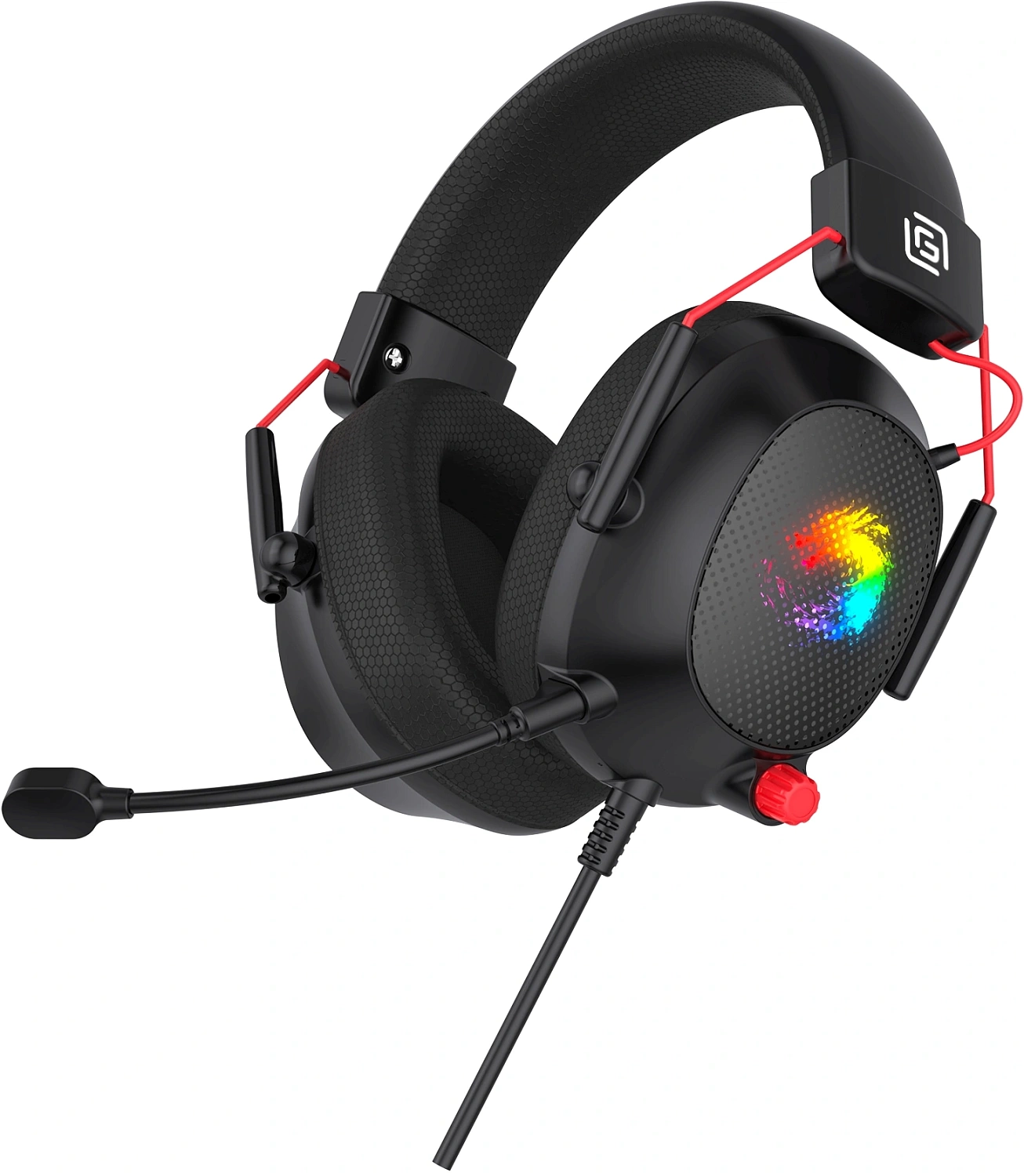 Наушники с микрофоном Оклик HS-L305G черный/красный 2м мониторные оголовье (2060511)