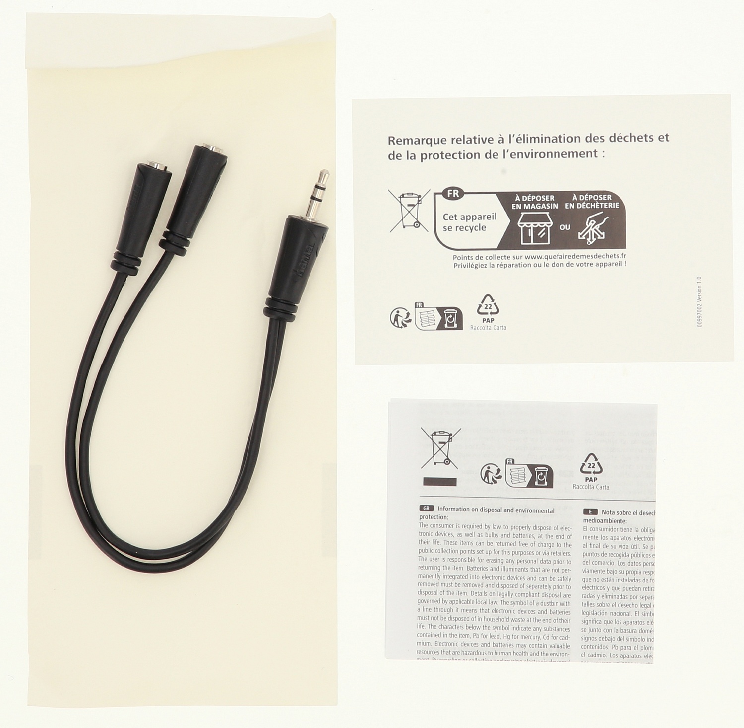 Адаптер аудио Hama H-200349 Jack 3.5 (m)/2xJack 3.5 (f) 0.15м. черный (00200349)