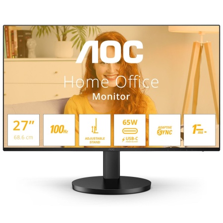 Монитор Bad Pack 27" AOC Q27B3CF2 Black (IPS, 2560x1440, HDMI+Type C, USB HUB, 4 ms, 178°/178°, 350 cd/m, 1300:1, 100Hz, MM)