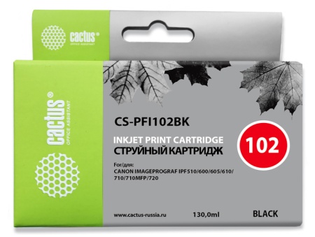 Картридж струйный Cactus CS-PFI102BK PFI-102BK черный (130мл) для Canon iPF500/iPF600/iPF700/ MFP M40/iPF765/LP17/LP24