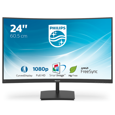 Монитор Philips 23.6" 241E1SC (00/01) черный VA LED 16:9 HDMI матовая 250cd 178гр/178гр 1920x1080 75Hz VGA FHD 3.54кг