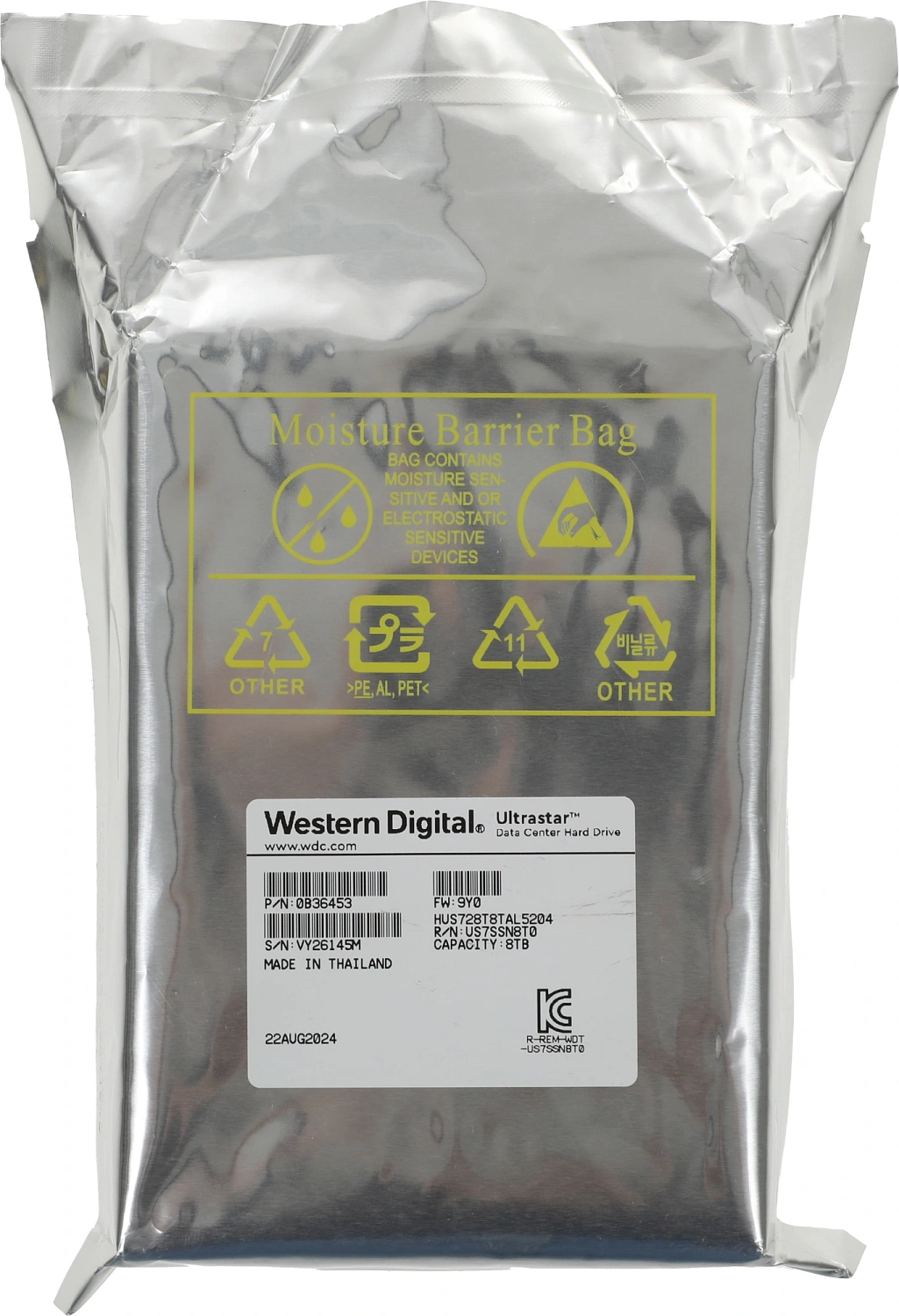 Жесткий диск WD SAS 3.0 8TB 0B36453 HUS728T8TAL5204 Server Ultrastar DC HC320 512E (7200rpm) 256Mb 3.5"