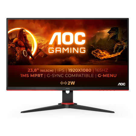 Монитор AOC 23.8" Gaming 24G2SPU черный/красный IPS LED 1ms 16:9 HDMI M/M матовая HAS Piv 300cd 178гр/178гр 1920x1080 165Hz FreeSync Premium VGA DP FHD USB 4.41кг