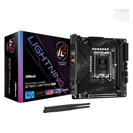 Материнская плата ASROCK B760I LIGHTNING WIFI, LGA1700, B760, 2*DDR5, 3*SATA, 2*M.2, 5*USB 3.2, Type-C, 1*PCIx16, 1xM.2 (Key E), HDMI+DP, mIATX